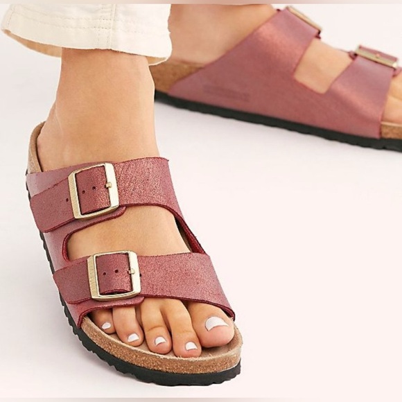 Birkenstock Arizona Washed Metallic Pink Leather Sandals EU 38 Women’s size 7 - Picture 3 of 11